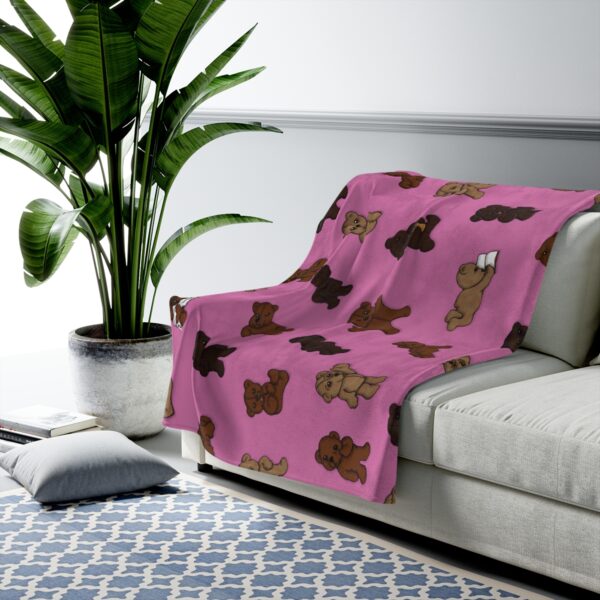 Teddy Bears Playing Pink Velveteen Plush Blanket