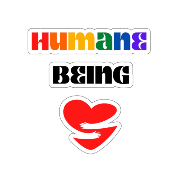 Humane Being rainbow lettering heart hug sticker