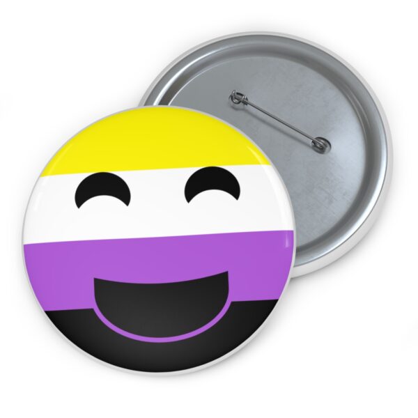 Nonbinary Pride Smiley Face Pinback Button Badge